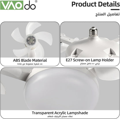 4 Head Drone Fan Lights, E27 Screw in Ceiling Fans, Folding Ceiling Fans with Lights, Light Bulb Fans with Remote, 3 Colors, 3 Speeds, for Bedroom, Living Room, Kitchen, Garage, Gazebo, Small