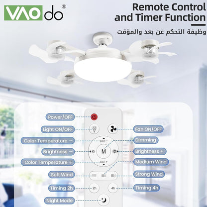 4 Head Drone Fan Lights, E27 Screw in Ceiling Fans, Folding Ceiling Fans with Lights, Light Bulb Fans with Remote, 3 Colors, 3 Speeds, for Bedroom, Living Room, Kitchen, Garage, Gazebo, Small